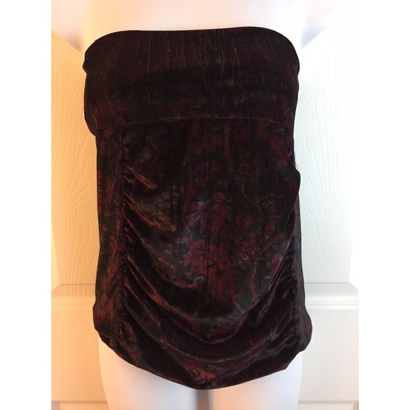 FREE PEOPLE Velvet Sleeveless Tube Top Small Velour Ruched Burgundy Black - Picture 2 of 8